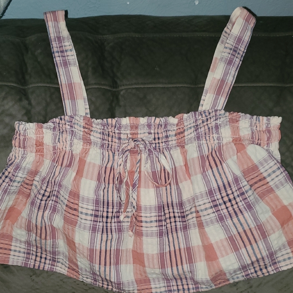 American Eagle Outfitters Plaid Crop Top - Pink and Purple